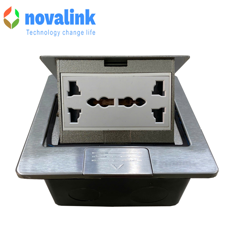 Bộ Ổ cắm âm sàn điệ inox lắp tối đa 3 modul chính hãng NOVALINK mã NV-FS3S cao cấp